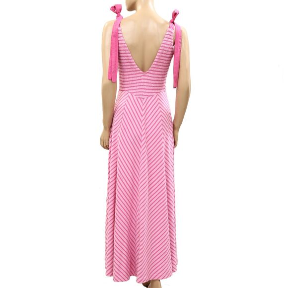 Free People Free-Est Cecelia Midi Dress Striped Printed Smocked Cotton L 286334 - Picture 5 of 8